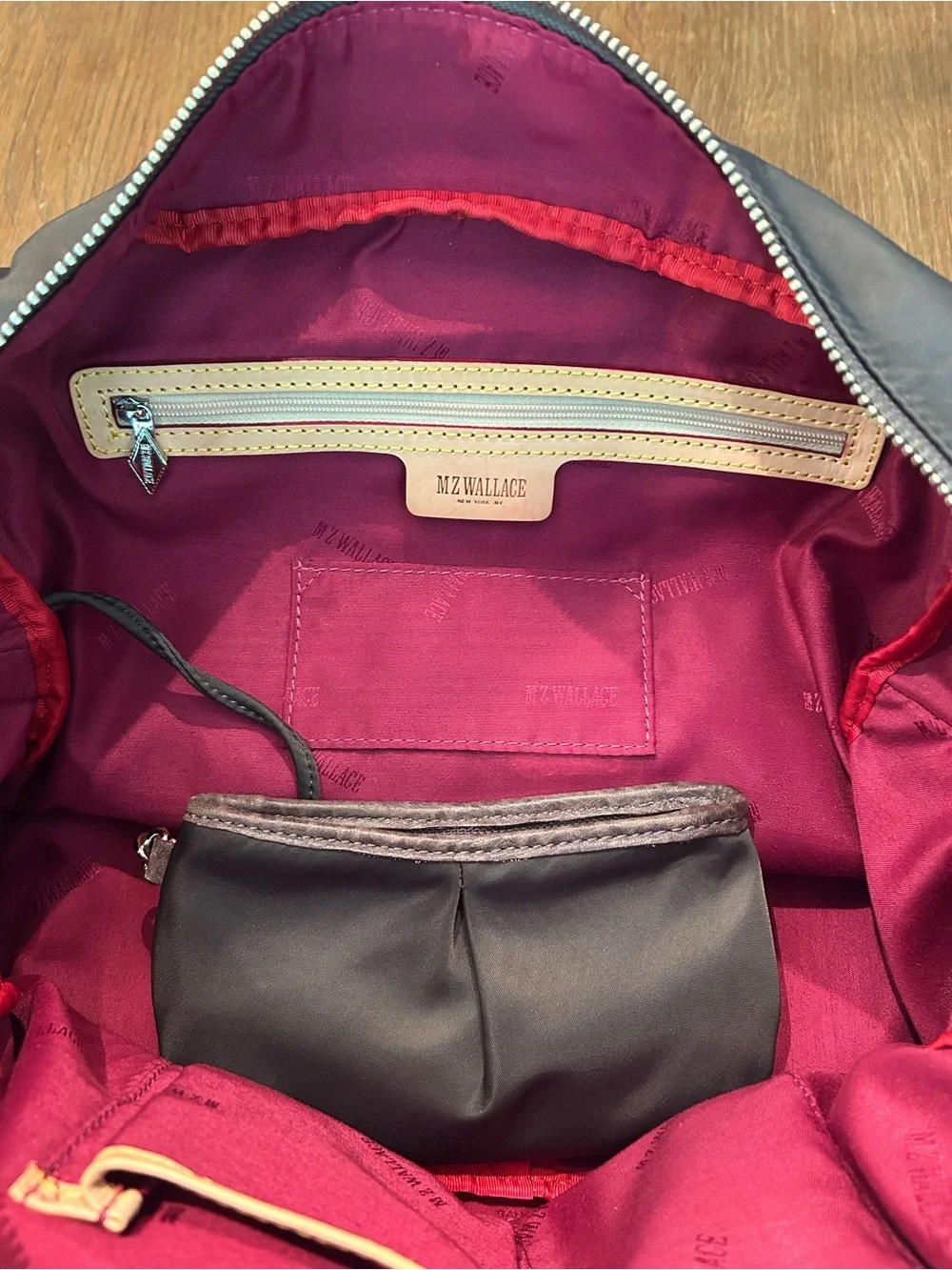 MZ Wallace Charcoal Nylon Shoulder Bag with Dual Front Pockets